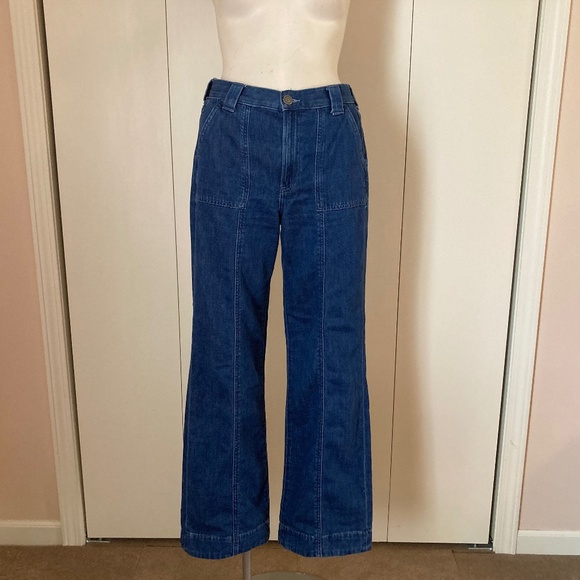 Express Women's Blue Jean Size 2R Wide leg High rise front patch pockets denim - Picture 1 of 8